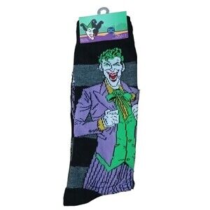 DC Comics Joker Socks Mens Size 6-12 Black Graphic Mid Calf 2 Pairs